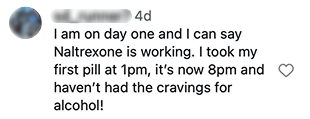 Screenshot of a social media comment from a naltrexone user