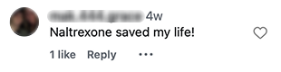 Screenshot of a social media comment from a naltrexone user