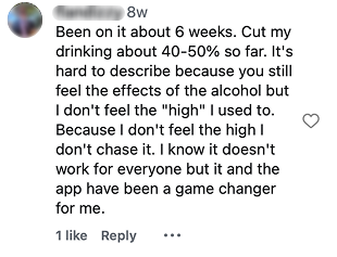 Screenshot of a social media comment from a naltrexone user