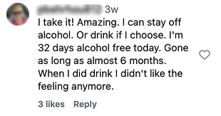 Screenshot of a social media comment from a naltrexone user